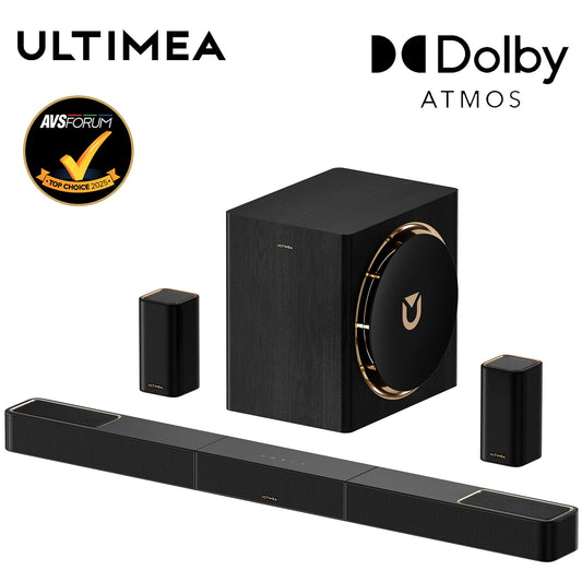 ULTIMEA 840W 7.1.4ch Soundbar with Dolby Atmos, Wireless Subwoofer,2 Surround Speakers,Home Theater SoundSystem with APP Control