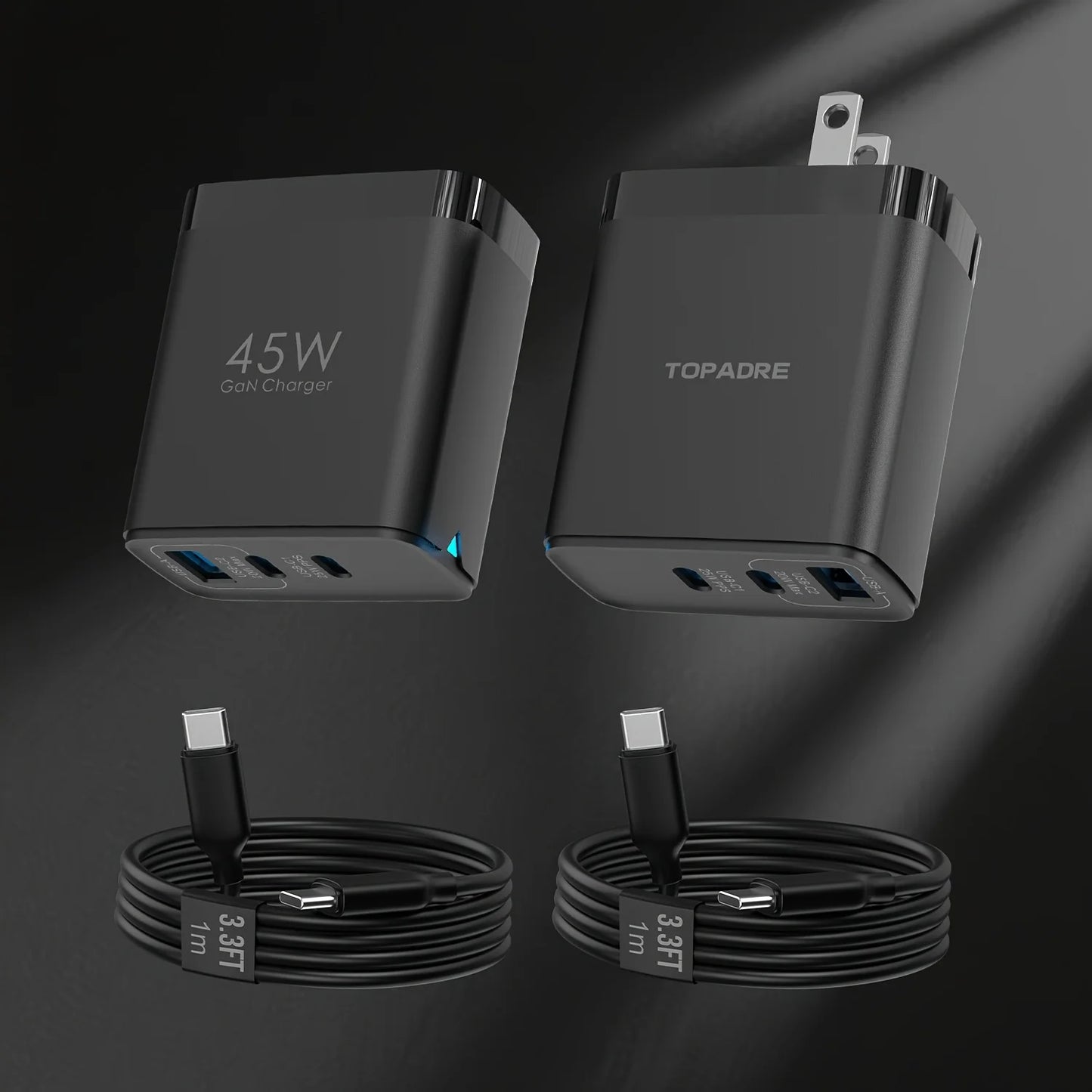 2packs 45W 3 Port USB Charger Type C Fast Charge Mobile Phone Adapter For iPhone Samsung Xiaomi Huawei Quick Charge Wall Charger