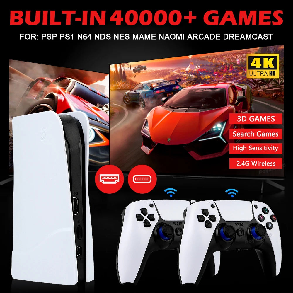 NEW GB5 Video Game Console 64GB/128GB 40000 Free Games HD TV Game Box 5 Two Gamepads For PS1/PPSPP/MAME Arcade Gaming Stick