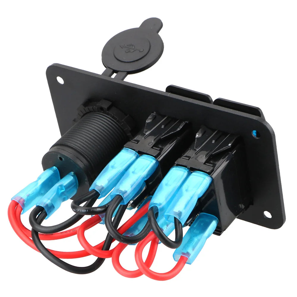 12V 24V Car Switch Panel 2/3 Gang Waterproof Light Toggle Control Digital Voltmeter Dual USB Chargers Ports Outlet Combination