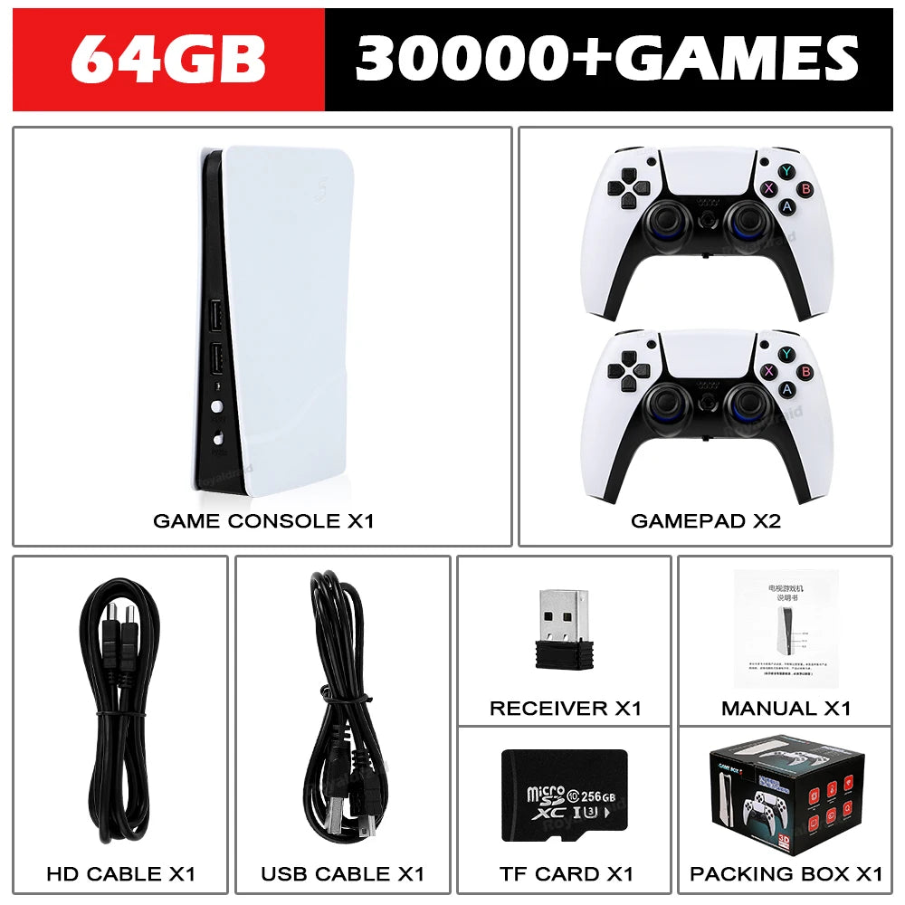 NEW GB5 Video Game Console 64GB/128GB 40000 Free Games HD TV Game Box 5 Two Gamepads For PS1/PPSPP/MAME Arcade Gaming Stick